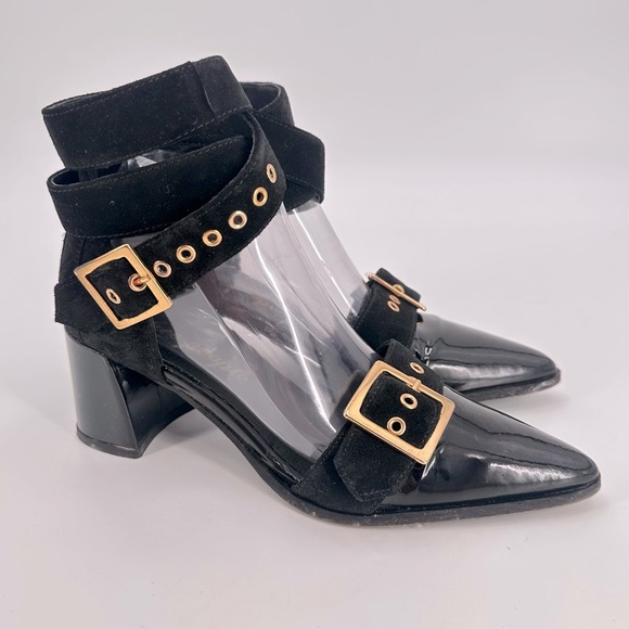 Free People Black Patent Leather Wrap Big Buckle Heels Size 39 - Picture 1 of 8
